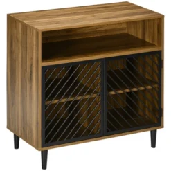 HOMCOM Industrial Kitchen Storage Cabinet, Sideboard Floor Accent Cabinet With Metal Doors And Adjustable Shelves For Living Room, Dark Wood Grain -Homcom GUEST e9f36eb8 4cc8 4085 9d35 b6adb1c0439c