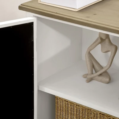 HOMCOM Farmhouse Storage Cabinet, Sideboard Buffet Cabinet With Double Glass Doors And Solid Wood Countertop For Kitchen, Living Room 4 HOMCOM Farmhouse Storage Cabinet, Sideboard Buffet Cabinet With Double Glass Doors And Solid Wood Countertop For Kitchen, Living Room - Image 4