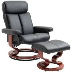 HOMCOM Recliner Chair With Ottoman, 360° Swivel Reclining Chair With Wood Base And Matching Footrest, Black -Homcom GUEST ebccf747 9056 4fe2 8914 c7e5908972b4