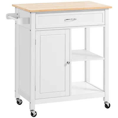 HOMCOM Rolling Kitchen Cart With Wood Top, Kitchen Island With Storage Drawer On Wheels For Dining Room 7 HOMCOM Rolling Kitchen Cart With Wood Top, Kitchen Island With Storage Drawer On Wheels For Dining Room - Image 7