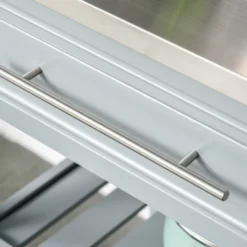 HOMCOM Kitchen Island With Stainless Steel Top, Traditional Kitchen Island With Storage, 2-Tier Open Shelves, Drawers, Light Gray -Homcom GUEST ee0f28a2 279b 4583 8904 c418f37421c6