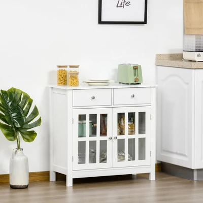 HOMCOM Sideboard Buffet Cabinet, Storage Cabinet Cupboard Table With Glass Doors, Adjustable Shelf Cabinet And 2 Drawers For Kitchen 1 HOMCOM Sideboard Buffet Cabinet, Storage Cabinet Cupboard Table With Glass Doors, Adjustable Shelf Cabinet And 2 Drawers For Kitchen