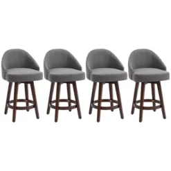 HOMCOM Bar Stools Set Of 4, Linen Fabric Kitchen Counter Stools With Nailhead Trim, Rubber Wood Legs And Footrest For Dining Room, Pub, Dark Gray -Homcom GUEST ef408099 64c1 4c31 99c2 c3e586ed3fcd