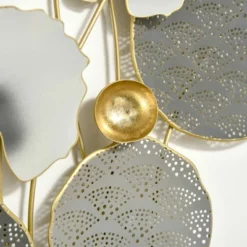 HOMCOM 3D Metal Wall Art Set Of 2 Modern Lotus Leaves Hanging Wall Sculpture Home Decor For Living Room Bedroom Kitchen 20"x32"x2, Gray And Gold 8 HOMCOM 3D Metal Wall Art Set Of 2 Modern Lotus Leaves Hanging Wall Sculpture Home Decor For Living Room Bedroom Kitchen 20"x32"x2, Gray And Gold -Homcom GUEST ef64ebad 65b5 473a a35d 51596bc5e6a8