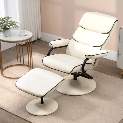 HOMCOM Recliner Chair With Ottoman, PU Leather Swivel High Back Armchair W/ Footrest Stool, 135° Adjustable Backrest And Thick Foam Padding For Home Office Or Living Room 2 HOMCOM Recliner Chair With Ottoman, PU Leather Swivel High Back Armchair W/ Footrest Stool, 135° Adjustable Backrest And Thick Foam Padding For Home Office Or Living Room - Image 2
