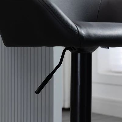 HOMCOM Adjustable Bar Stools Set Of 2, Swivel Barstools With Footrest And Back, PU Leather And Steel Round Base, For Kitchen Counter, Black 5 HOMCOM Adjustable Bar Stools Set Of 2, Swivel Barstools With Footrest And Back, PU Leather And Steel Round Base, For Kitchen Counter, Black - Image 5