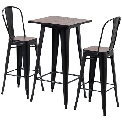 HOMCOM 3 Piece Industrial Dining Table Set, Counter Height Bar Table & Chairs Set With Footrests For Bistro, Pub 3 HOMCOM 3 Piece Industrial Dining Table Set, Counter Height Bar Table & Chairs Set With Footrests For Bistro, Pub - Image 3
