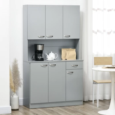 HOMCOM 71" Freestanding Buffet With Hutch, Kitchen Pantry, Cupboard With 6 Doors, 3 Adjustable Shelves, And 1 Drawer 1 HOMCOM 71" Freestanding Buffet With Hutch, Kitchen Pantry, Cupboard With 6 Doors, 3 Adjustable Shelves, And 1 Drawer