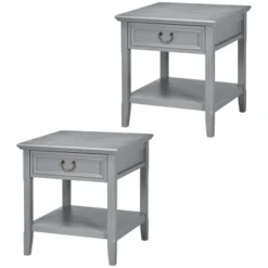 HOMCOM Vintage Side Table For Living Room Or Bedroom Storage End Table With Antique Handle Drawer & Shelf, Wooden Side Table, Set Of 2, Gray -Homcom GUEST f1738bff 1a6c 4290 a15e 35d342ffd3ee