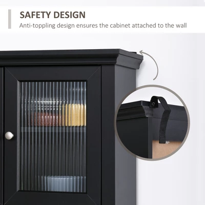 HOMCOM 71" Traditional Freestanding Kitchen Buffet With Hutch, Pantry Cabinet With 4 Doors, 3-Level Adjustable Shelves, And 1 Drawer, Black 5 HOMCOM 71" Traditional Freestanding Kitchen Buffet With Hutch, Pantry Cabinet With 4 Doors, 3-Level Adjustable Shelves, And 1 Drawer, Black - Image 5