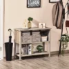 HOMCOM Farmhouse Style Console Table With Sliding Barn Doors And 4 Open Storage Compartments And Elevated Base, Gray