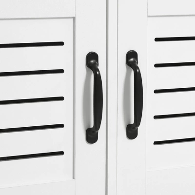 HOMCOM Modern Hall Tree, Entryway Coat Rack With Shoe Bench, 5 Hooks, Storage Shelf And Slatted Door Cabinet For Hallway, White 4 HOMCOM Modern Hall Tree, Entryway Coat Rack With Shoe Bench, 5 Hooks, Storage Shelf And Slatted Door Cabinet For Hallway, White - Image 4