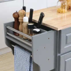 HOMCOM Rolling Kitchen Island On Wheels Utility Cart With Drop-Leaf And Rubber Wood Countertop, Storage Drawers, Door Cabinets, Dark Gray 9 HOMCOM Rolling Kitchen Island On Wheels Utility Cart With Drop-Leaf And Rubber Wood Countertop, Storage Drawers, Door Cabinets, Dark Gray -Homcom GUEST f600648f 5e46 4305 a73a 1411a2483f76