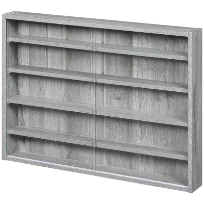 HOMCOM 5-storey Wall Shelf Display Cabinet, Shotglass Display Case With 2 Glass Doors And 4 Adjustable Shelves, Gray 3 HOMCOM 5-storey Wall Shelf Display Cabinet, Shotglass Display Case With 2 Glass Doors And 4 Adjustable Shelves, Gray - Image 3
