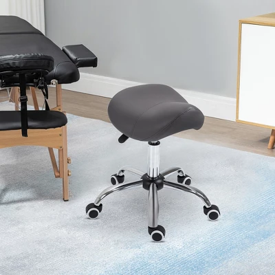 HOMCOM Ergonomic Rolling Saddle Stool PU Leather Hydraulic Spa Stool Height Adjustable Swivel Drafting Medical Salon Chair 2 HOMCOM Ergonomic Rolling Saddle Stool PU Leather Hydraulic Spa Stool Height Adjustable Swivel Drafting Medical Salon Chair - Image 2