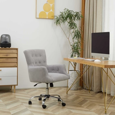 HOMCOM Mid Back Modern Home Office Chair With Tufted Button Design And Padded Armrests, Swivel Computer Desk Chair For Study Living Room Bedroom 1 HOMCOM Mid Back Modern Home Office Chair With Tufted Button Design And Padded Armrests, Swivel Computer Desk Chair For Study Living Room Bedroom