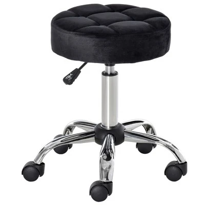 HOMCOM Round Vanity Stool With Height Adjustable Lift, Luxury Style Upholstery And Swivel Seat And Wheels 7 HOMCOM Round Vanity Stool With Height Adjustable Lift, Luxury Style Upholstery And Swivel Seat And Wheels - Image 7