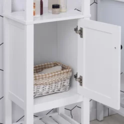 HOMCOM Freestanding Wood Bathroom Storage Tall Cabinet Organizer Tower With Shelves & Compact Design, White -Homcom GUEST faa076c2 991c 490d 8217 bd299ba1ca6e