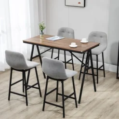 Homcom 15 HOMCOM Industrial Bar Table With Steel Frame, Counter Height Table Pub Table For Kitchen Dining Room Cafe, Brown/Black