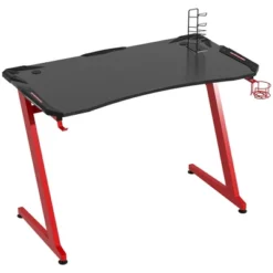 HOMCOM 48 Inch Gaming Desk With Large Tabletop, Racing Computer Desk With Cup Holder And Headphone Hook, Black / Red -Homcom GUEST fbbe75be 4714 411e 8c28 9090ae3b0252