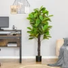 HOMCOM 5FT Artificial Fiddle Leaf Fig Tree, Faux Decorative Plant In Nursery Pot For Indoor Or Outdoor Décor