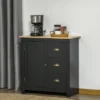 HOMCOM Modern Floor Cabinet, Storage Sideboard, Kitchen Buffet Table With Rubberwood Top, 3 Drawers And Cabinet With Adjustable Shelf