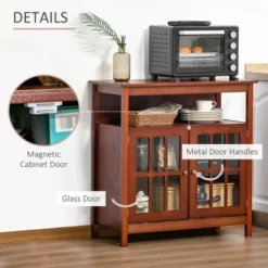 HOMCOM Kitchen Sideboard, Storage Buffet Cabinet With Open Shelf, Glass Door Cabinet And Adjustable Shelf For Living Room, Cherry -Homcom GUEST feea4016 0af5 4af4 a5fb a1afb796cf40