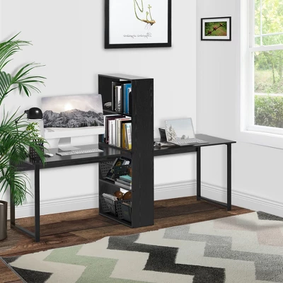 HOMCOM 88" Extra Long 2-Person Computer Desk With Storage Shelves Combo, Double Workstation Storage Study Writing Table For Home Office, Bookshelf 1 HOMCOM 88" Extra Long 2-Person Computer Desk With Storage Shelves Combo, Double Workstation Storage Study Writing Table For Home Office, Bookshelf