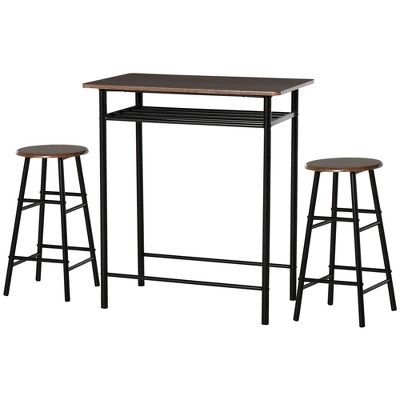 HOMCOM 3 Piece Counter Height Bar Table And Chairs Set, Space Saving Dining Table With 2 Matching Stools, Storage Shelf Metal Frame Footrest 3 HOMCOM 3 Piece Counter Height Bar Table And Chairs Set, Space Saving Dining Table With 2 Matching Stools, Storage Shelf Metal Frame Footrest - Image 3