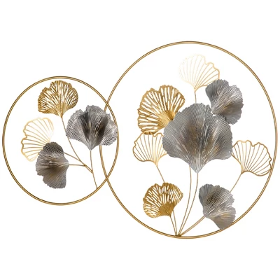HOMCOM 3D Metal Wall Art Modern Ginkgo Leaves Hanging Wall Sculptures Home Decor For Living Room Bedroom Dining Room, 40" X 26", Gold 3 HOMCOM 3D Metal Wall Art Modern Ginkgo Leaves Hanging Wall Sculptures Home Decor For Living Room Bedroom Dining Room, 40" X 26", Gold - Image 3